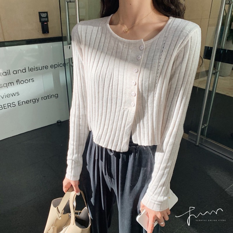 Áo khoác Cardigan dệt kim cổ tròn phong cách Hàn Quốc
