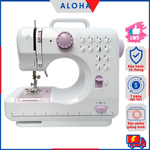 Máy Khâu Mini, May, Vắt Sổ Tự Động 12 Kiểu FHSM 505A Dành Cho Gia Đình, Có Đèn, Có Pin Dùng Cả Khi Mất Điện