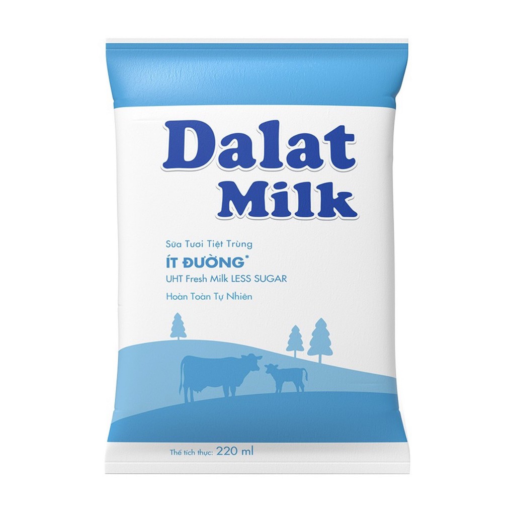 Thùng 48 Bịch Sữa Tươi Tiệt Trùng không đường Dalat milk 220ml