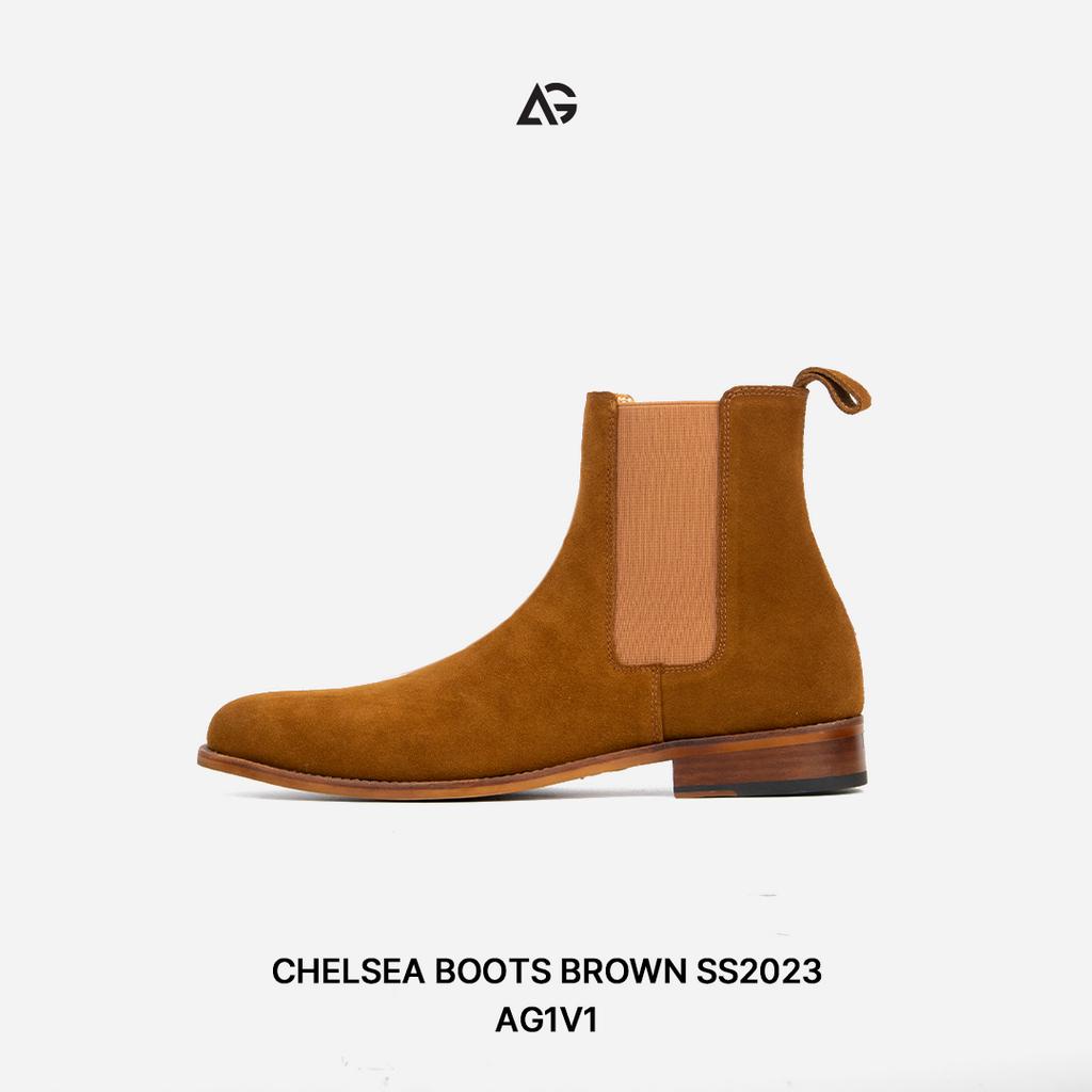Giày Chelsea boots nam da lộn nâu giày da cao cấp da bò nhập khẩu handmade August shoes AG1V1 bảo hành 12 tháng