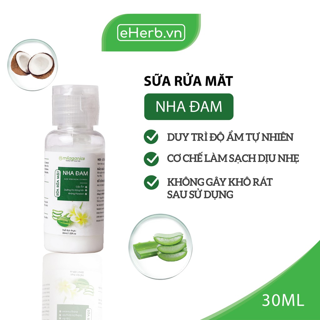 Sữa Rửa Mặt Dưỡng Ẩm, Làm Mềm Da Từ Nha Đam Tươi Phù Hợp Với Da Khô, Nhạy Cảm MILAGANICS 30ml (Chai)