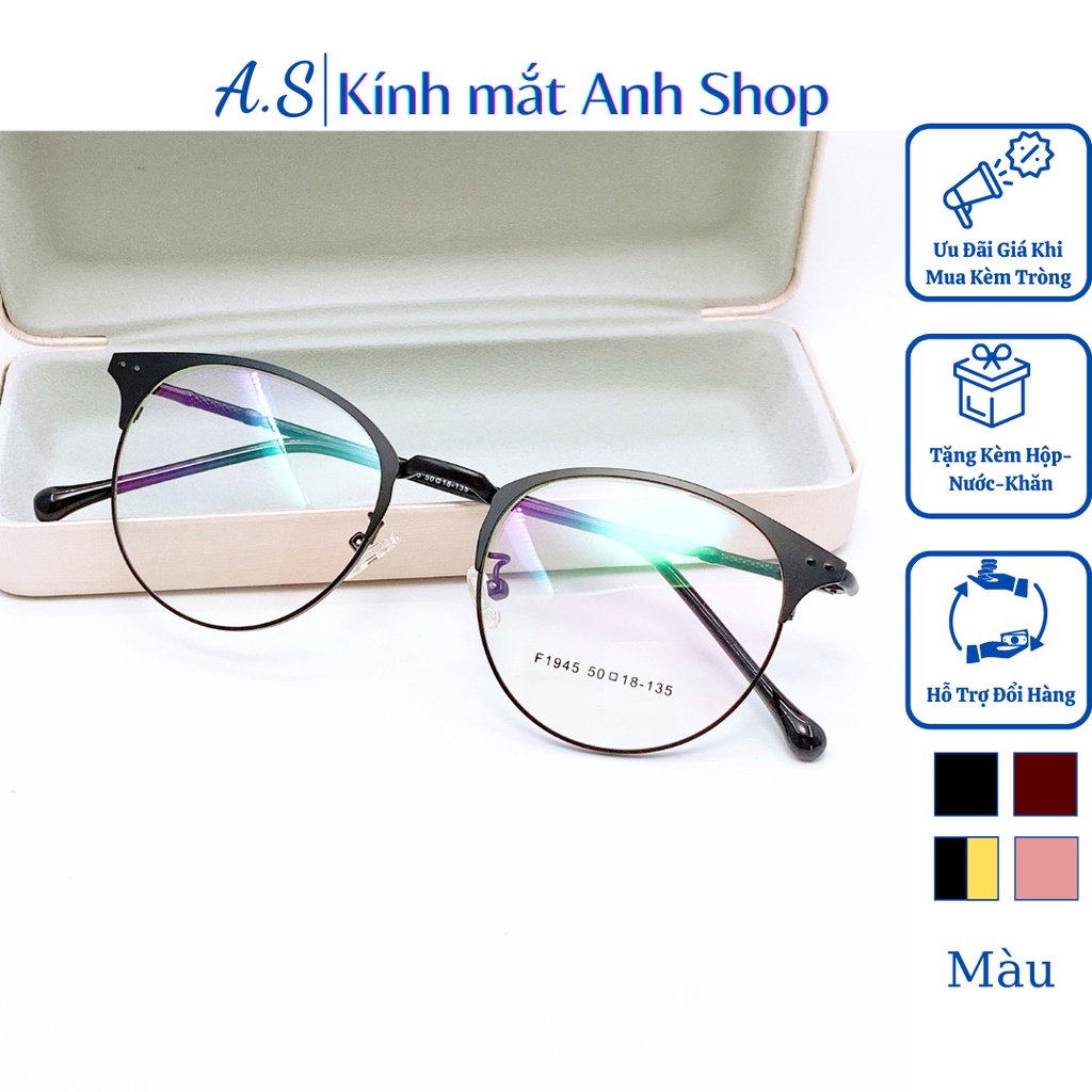Gọng kính tròn giả cận nam nữ kiểu dáng thời trang chất liệu kim loại 1945