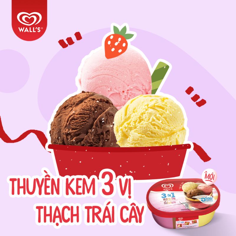 KEM HỘP WALL'S 3 TRONG 1 CÁC LOẠI 840ML