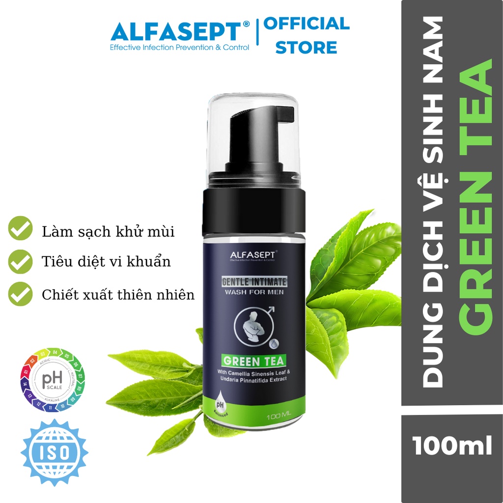 Bọt Vệ Sinh Nam ALFASEPT Gentle Intimate Green Tea Giúp Ngăn Ngừa Vi Khuẩn, Dưỡng Ẩm, Chăm Sóc Vùng Nhạy Cảm Lọ 100ml