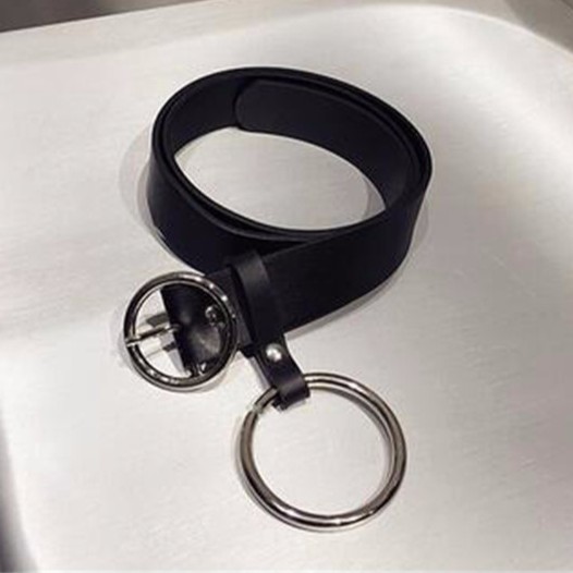 Dây lưng bằng da pu màu đen phối vòng kim loại phong cách hàn quốc cổ điển thời trang dễ phối đồ