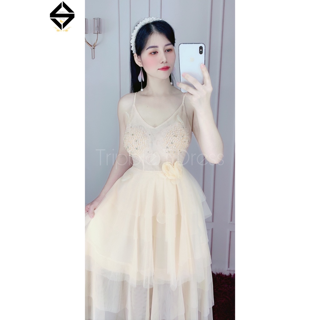 Đầm dự tiệc công chúa 2 dây xếp tầng kết cườm ngọc TRIPBLE T DRESS - size M/L - MS88Y
