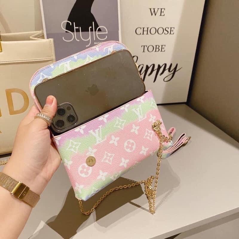 Túi Xách Nữ - Full Box Túi Đeo Bụng Kèm Dây Xích Hot Hit - In Hoạ Tiết Cầu Vồng - Hàng QC Cao Cấp Loại 1