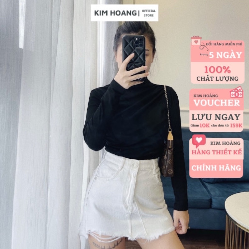 Áo thun ôm body dài tay cách điệu ở cổ cotton co dãn 4 chiều | BigBuy360 - bigbuy360.vn