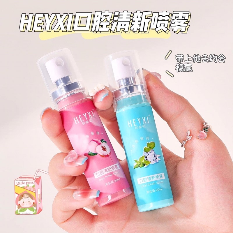 Xịt Thơm Miệng Heyxi Hương Đào, Bạc Hà Kháng Khuẩn Cho Hơi Thở Thơm Mát 20ml