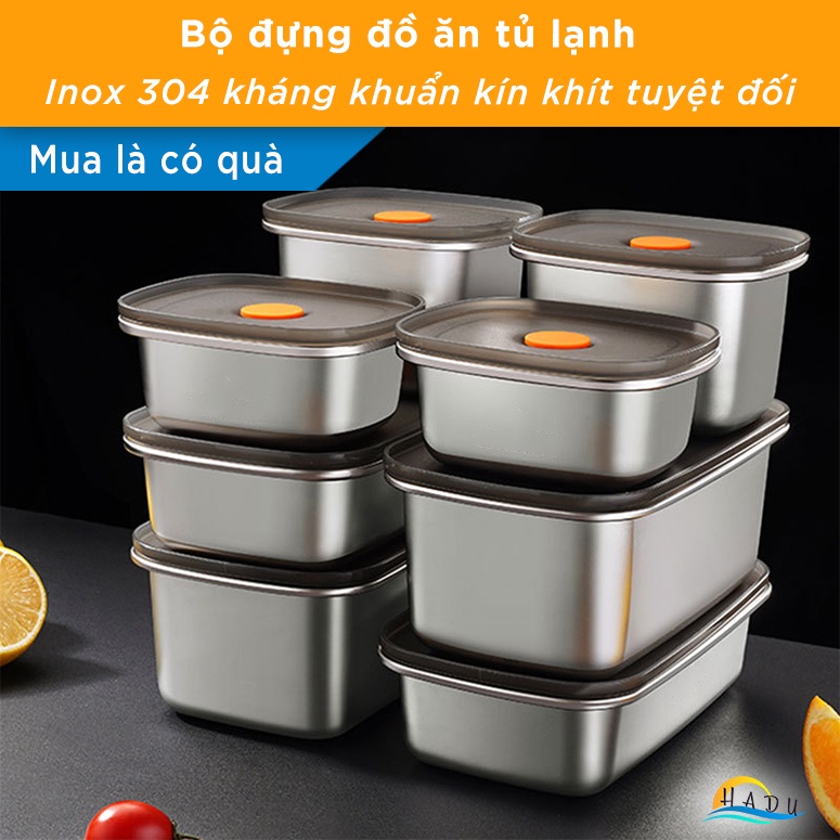 Hộp Đựng Thực Phẩm Tủ Lạnh Inox 304 Có Nắp Silicon Cao Cấp Đạt Chất Lượng LFGB Đức 250ml 450ml 600ml 1000ml 1300ml SSGP