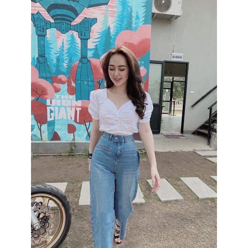 Áo croptop vai bồng chun eo | BigBuy360 - bigbuy360.vn