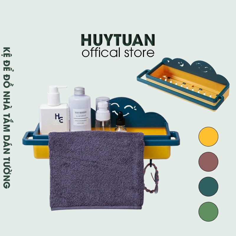 Kệ nhựa dán tường nhà tắm hình đám mây - Khay đựng đồ nhà tắm dán tường có giá treo khăn, móc treo đồ (KM04)