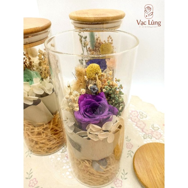 Bình thủy tinh hoa khô tình yêu vĩnh cửu
