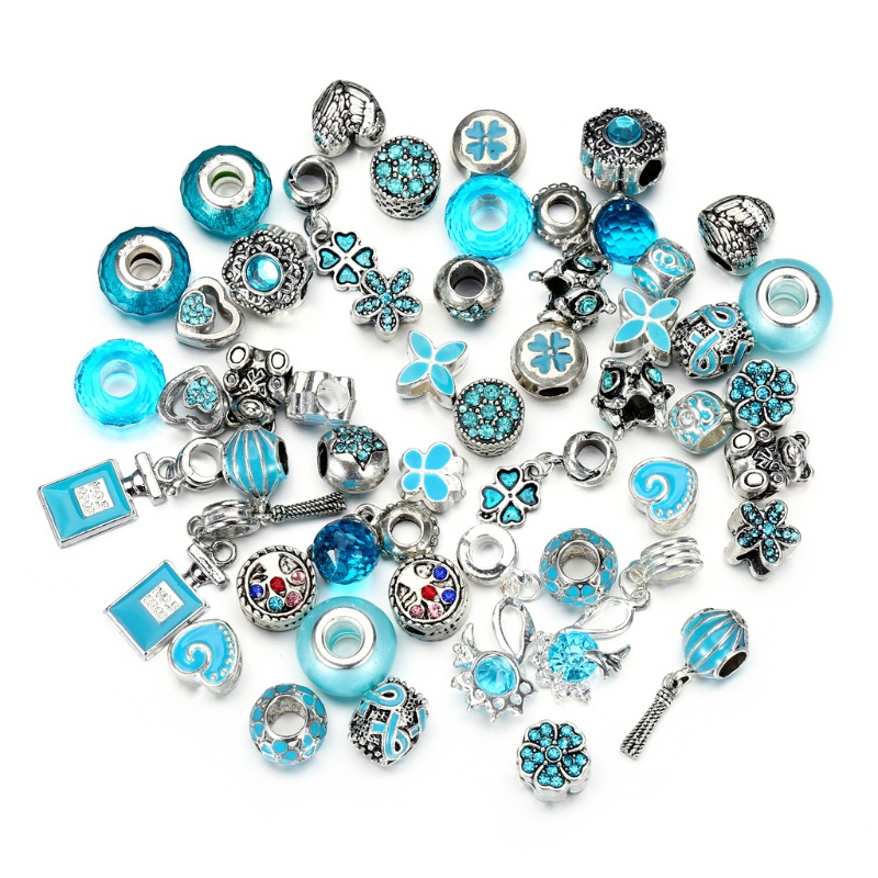 Bộ 50 Hạt Xỏ Lỗ Lớn Bằng Kim Loại Phong Cách Châu Âu Dùng Làm Trang Sức DIY