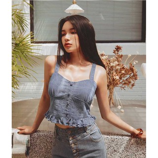 Áo 2 dây croptop viền bèo hàng nút trước nữ Air Space 2020121090