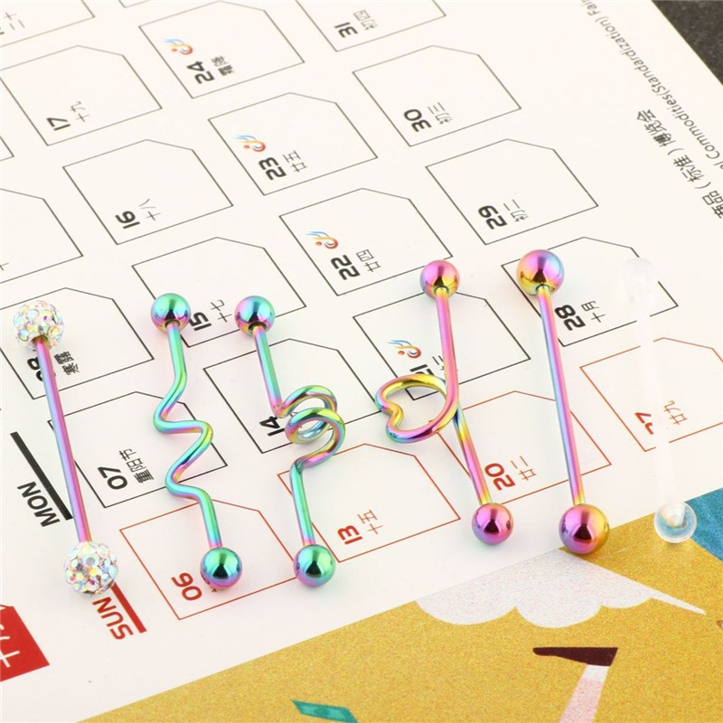 Set 6 Khuyên Tai Thanh Tạ 14G 38mm Màu Cầu Vồng