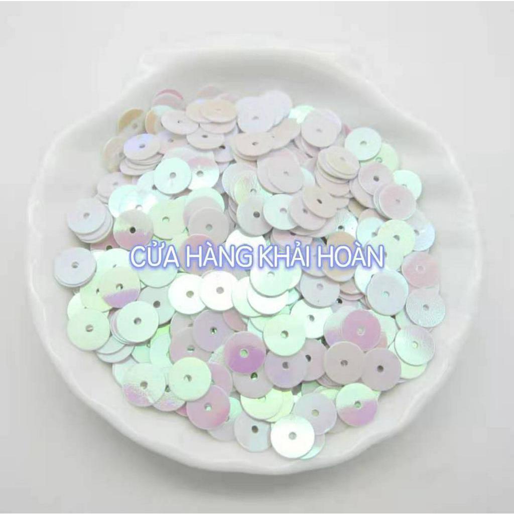 100g Kim Sa Đính Quần Áo Tròn Mô Lục Giác Màu Sữa