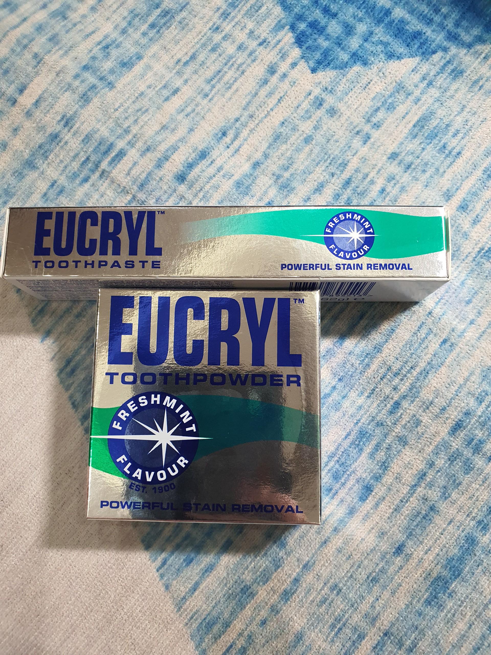 Combo 2 Món Kem và Bột Trắng Răng Eucryl Tooth Paste Freshmint Hương Bạc Hà - Anh [ Combo Trắng Răng ]