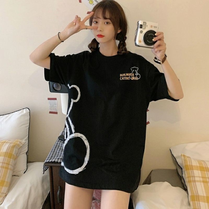 áo thun nữ form rộng unisex in hình gấu