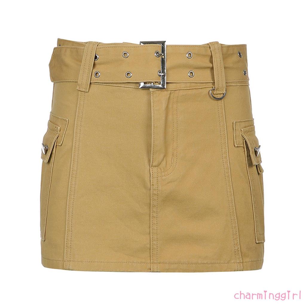 Chân Váy Ngắn Màu Trơn Phối Thắt Lưng Thời Trang Cho Nữ