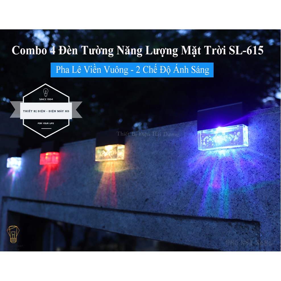 Combo 4 Đèn Led Gắn Tường Pha lê Kiểu Viền Vuông SL-615 - Sử Dụng Năng Lượng Mặt Trời - 2 Chế Độ Ánh Sáng - Chống Nước