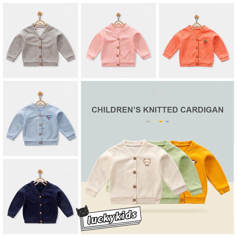 Áo Khoác Cardigan Dệt Kim Cotton Mềm Màu Trơn Cài Nút Thời Trang Mùa Thu Cho Bé