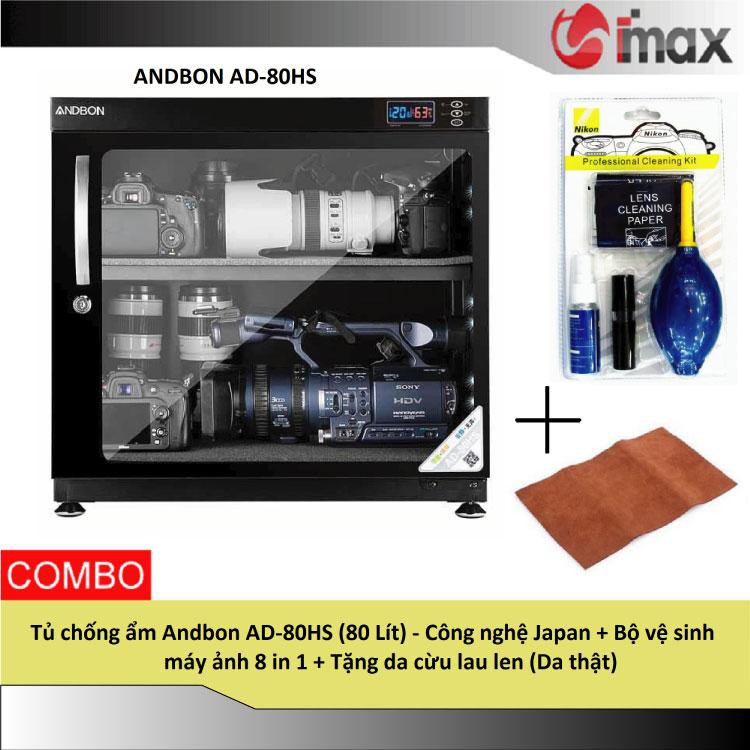 Tủ chống ẩm Andbon AD-80HS (80 Lít) - Công nghệ Japan + Bộ vệ sinh máy ảnh 8 in 1 + Tặng da cừu lau len (Da thật)