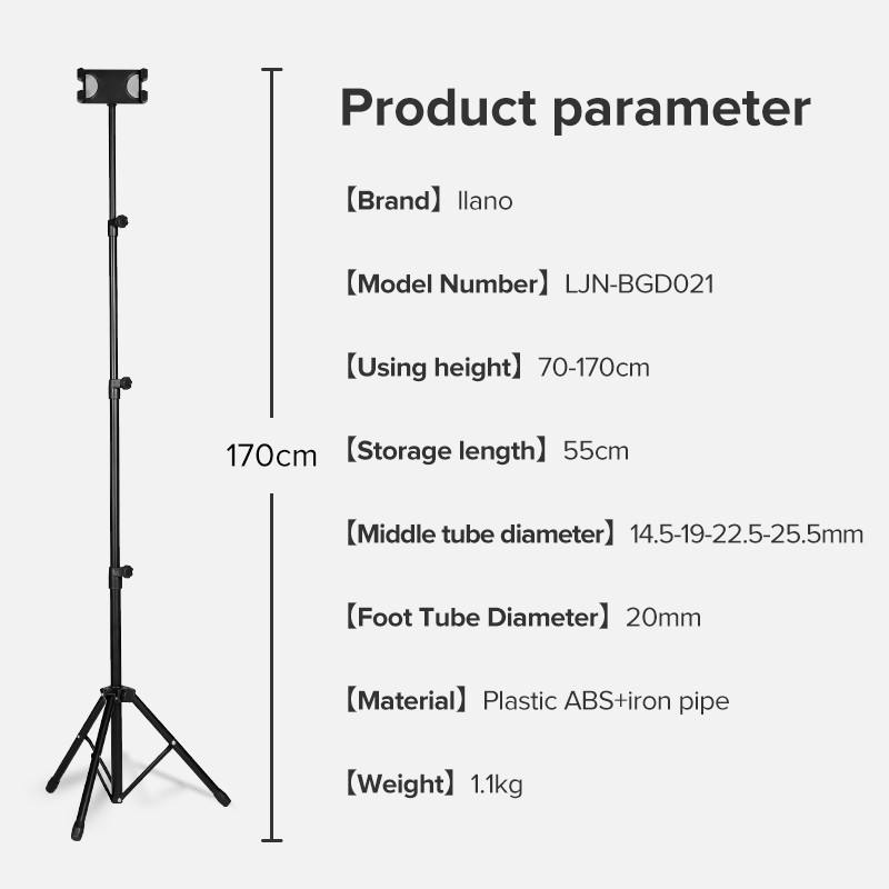 Giá giữ điện thoại/ iPad llano phát sóng trực tiếp đứng trên sàn chiều cao 1.7M điều chỉnh được cho loại 4.7-13 inch