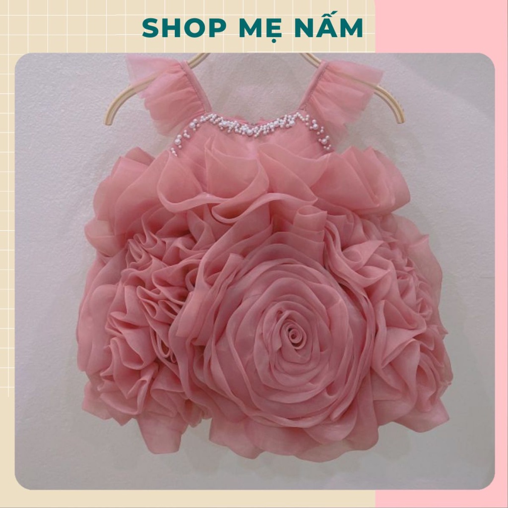 Đầm hoa bé gái dáng xòe phồng công chúa voan tơ mềm mại hồng ruốc - Shop Mẹ Nấm