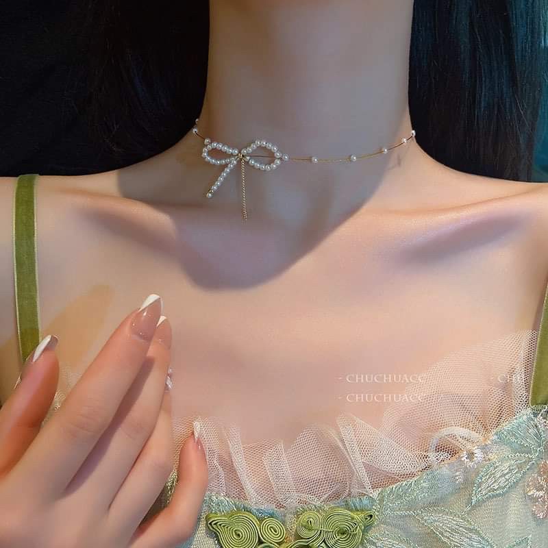 Choker-dây chuyền chuỗi ngọc nhân tạo