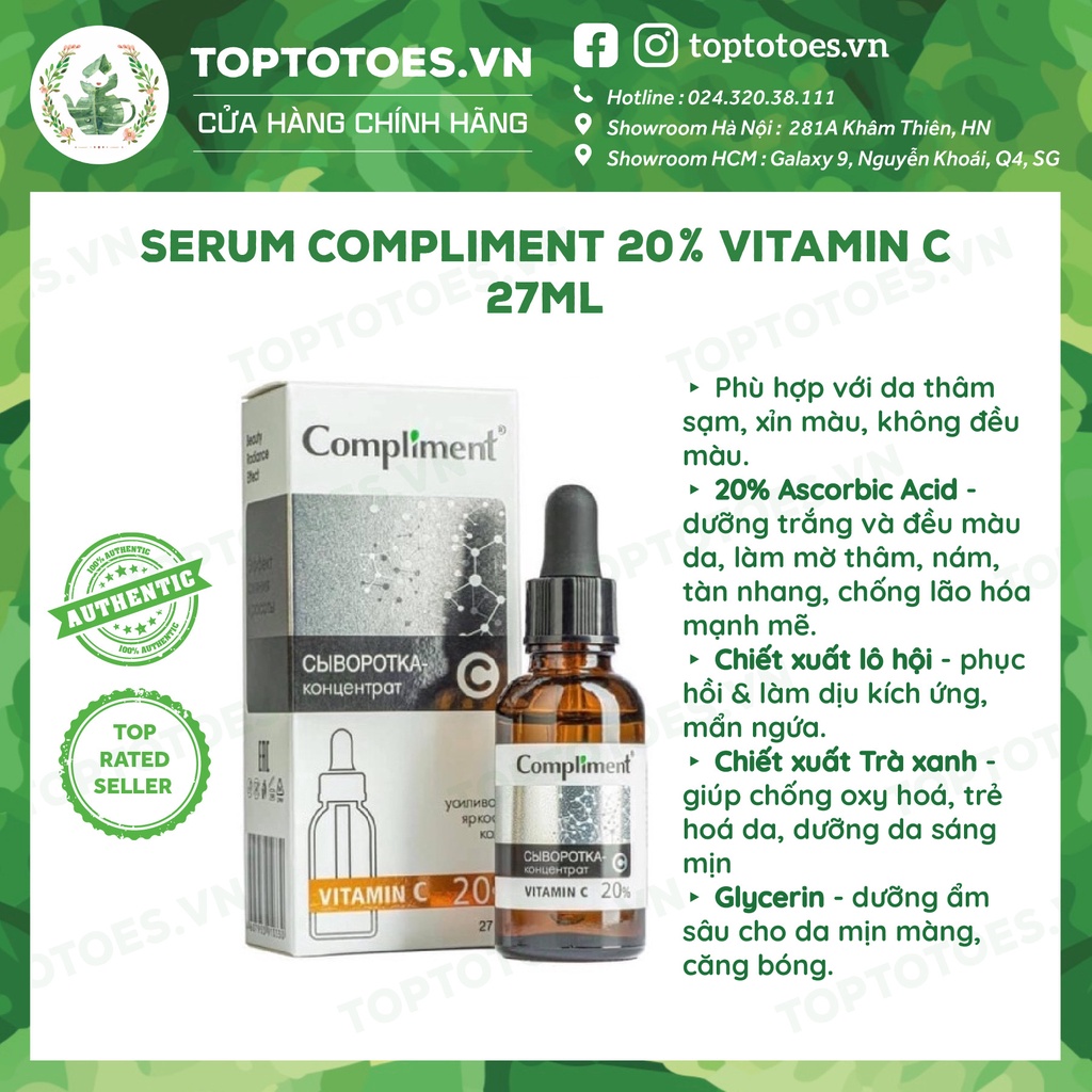 Serum Compliment 20% Vitamin C dưỡng trắng, mờ thâm, căng bóng da - 27ml | BigBuy360 - bigbuy360.vn