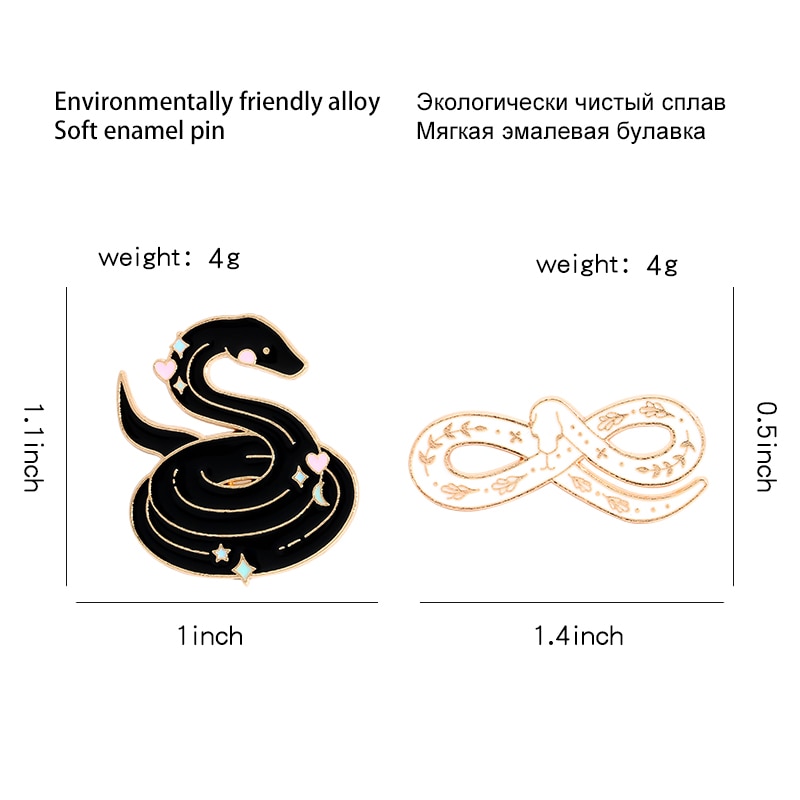Ghim cài áo QIHE JEWELRY tráng men hình rắn hoạt hình màu trắng/ đen cho nữ làm quà tặng bạn bè
