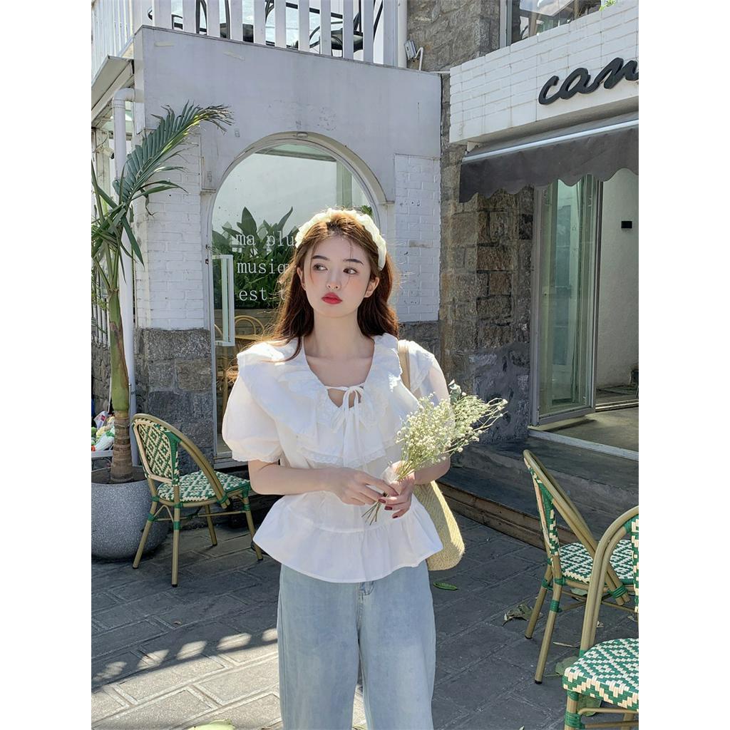 Áo Sơ Mi Tay Ngắn Rộng Có Dây Buộc Đôi Phong Cách Mới 63325