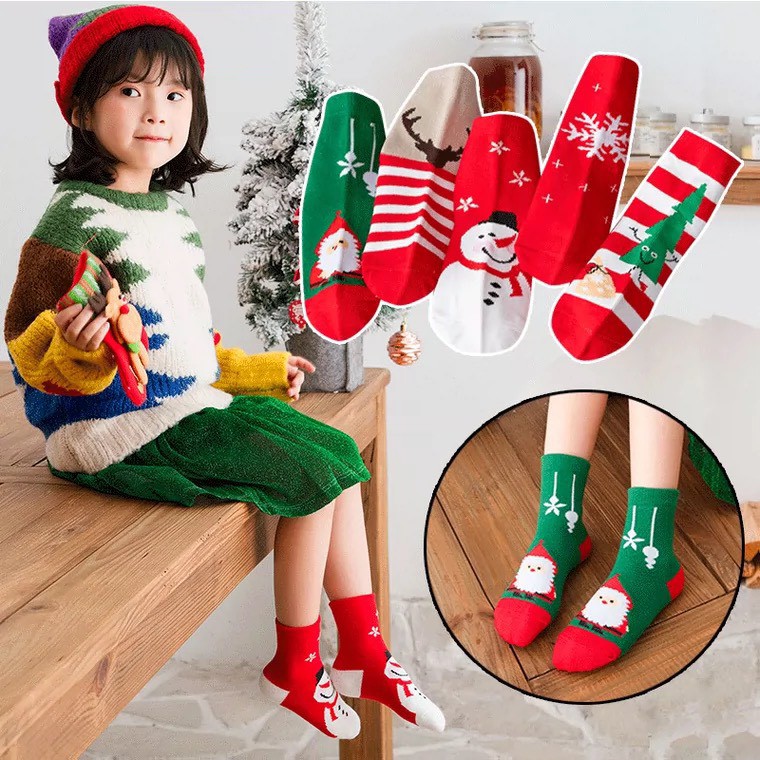 Set 5 đôi tất noel trẻ em _Sam_ Set vớ giáng sinh cao cổ cho bé