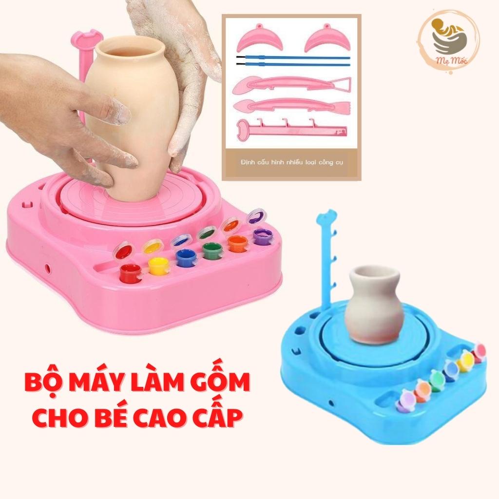 Máy Xoay Làm Gốm Thủ Công Mini Cho Bé Mẹ Mốc, Đồ Chơi Handmade Thỏa Sức Sáng Tạo Kèm Đất Sét, Màu Vẽ