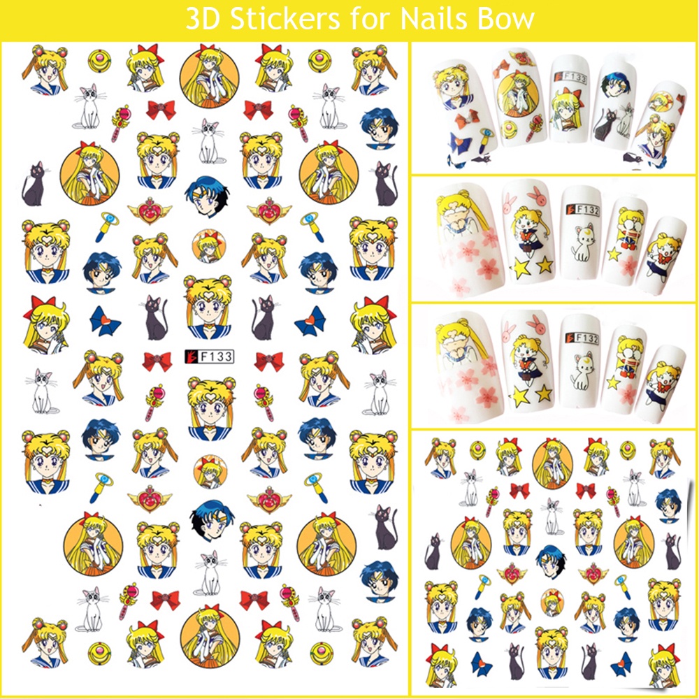 [Hàng mới về] Nhãn dán họa tiết thủy thủ mặt trăng 3D chống nước trang trí móng tay nghệ thuật DIY