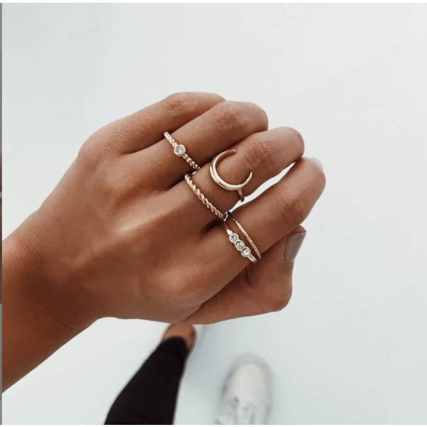 Nhẫn hợp kim set 13 chiếc đính đá vitage - set midi rings bohomian độc đáo phụ kiện - Lolotica