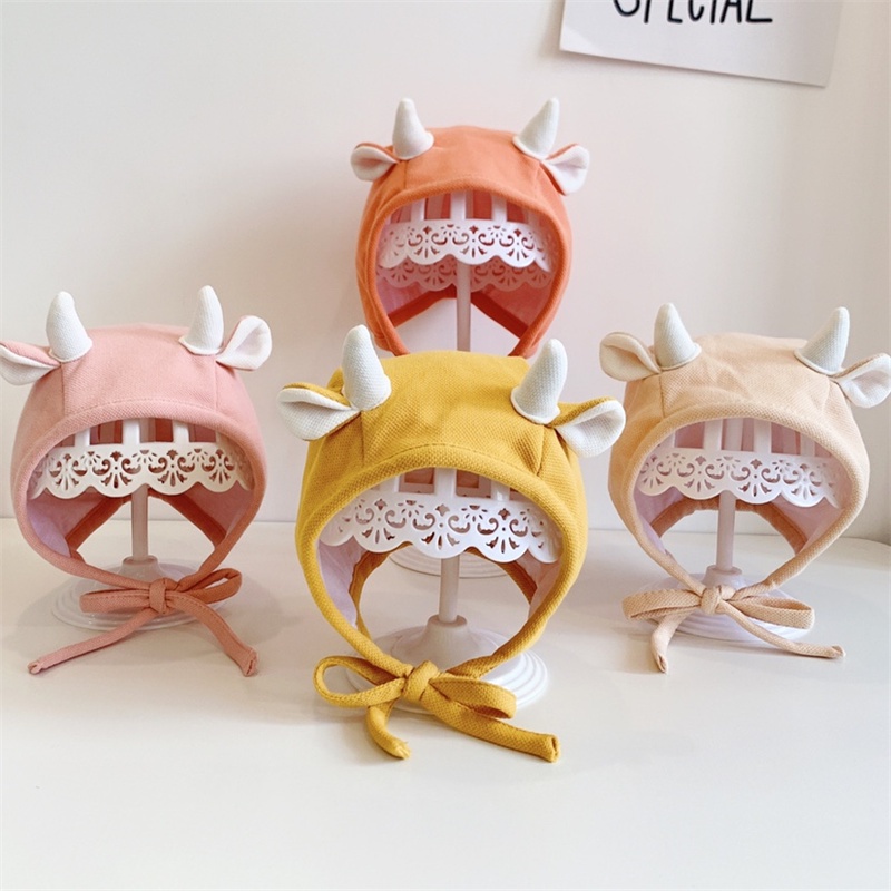 Nón vải 2 lớp dày cột dây 2 sừng tai cho bé