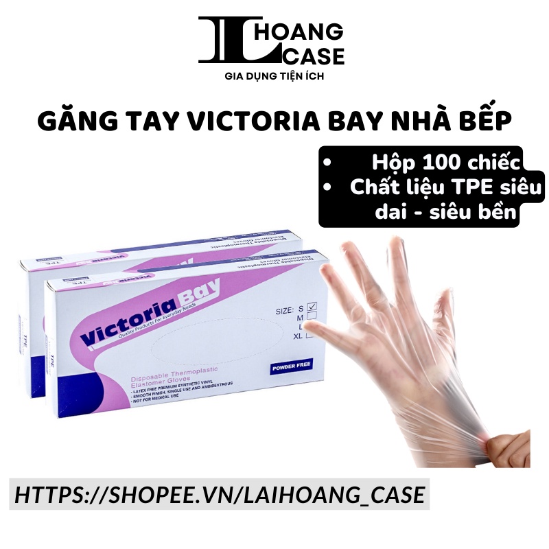 Hộp 100 găng tay Victoria Bay chất liệu TPE, Bao tay cao su rửa bát làm bếp vệ sinh siêu dai không mùi không bột cao cấp