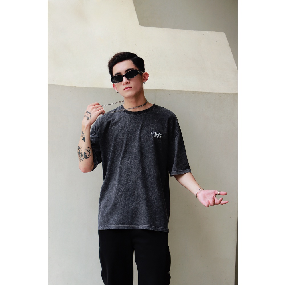 Áo thun tay lỡ nam nữ unisex Wash, phông form rộng oversize 100% Cotton đen 4ST-T09 4Street