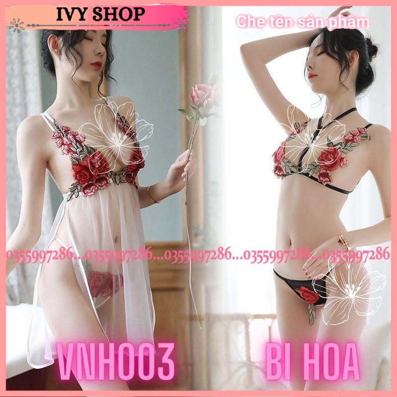 Váy Ngủ Sexy Voan Xuyên Thấu Vá Bộ Đồ Lót Thêu Hoa Gợi Cảm Đầm Ngủ Mã: VNH003 - Bikini Mã BiHoa - Ivyshop