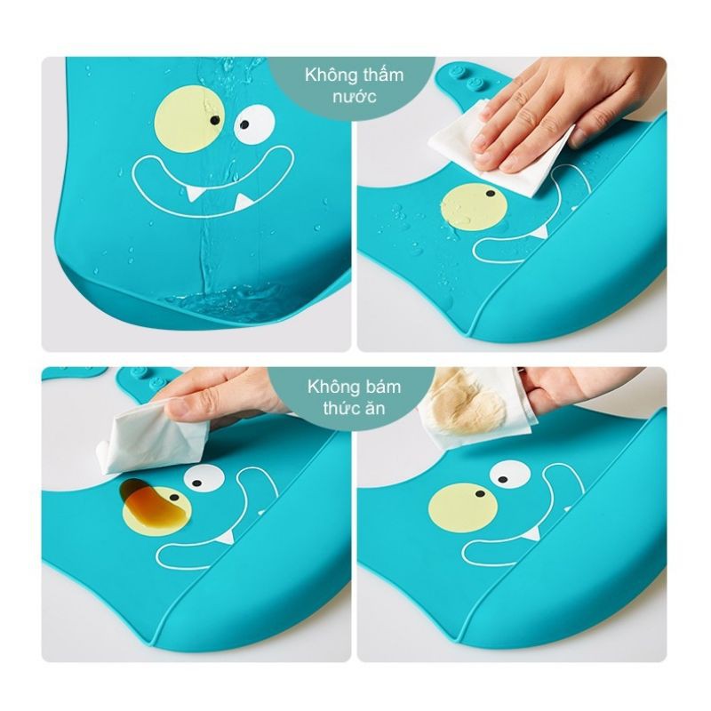 Yếm Ăn Dặm Silicon Dẻo Có Máng Hứng, An Toàn, Sạch Sẽ, Tiện Lợi Cho Bé