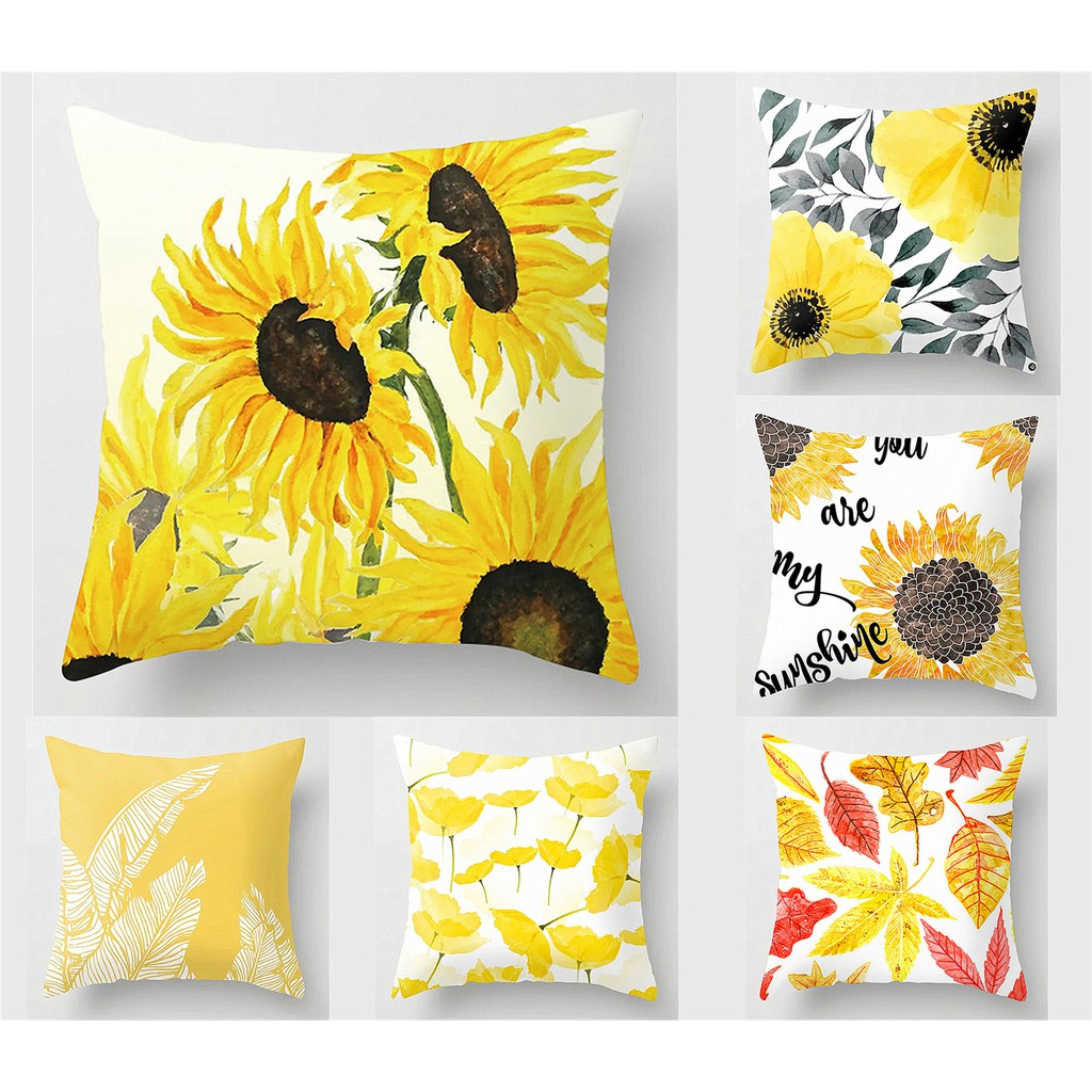 Vỏ gối in họa tiết hoa hướng dương xinh xắn kích thước 40x40 / 45x45 / 50x50 / 60x60