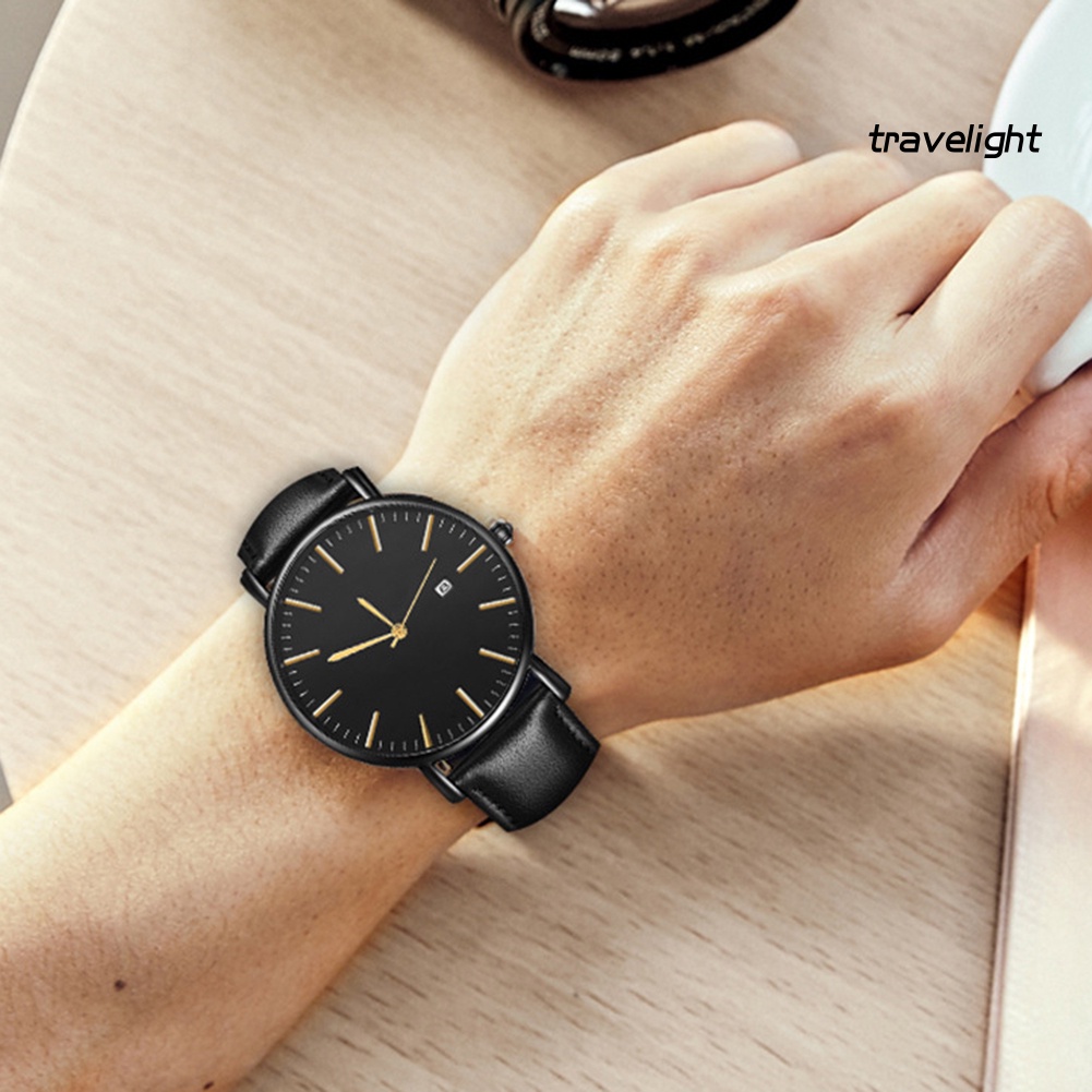 Đồng Hồ Nam Dây Giả Da Có Lịch Thời Trang