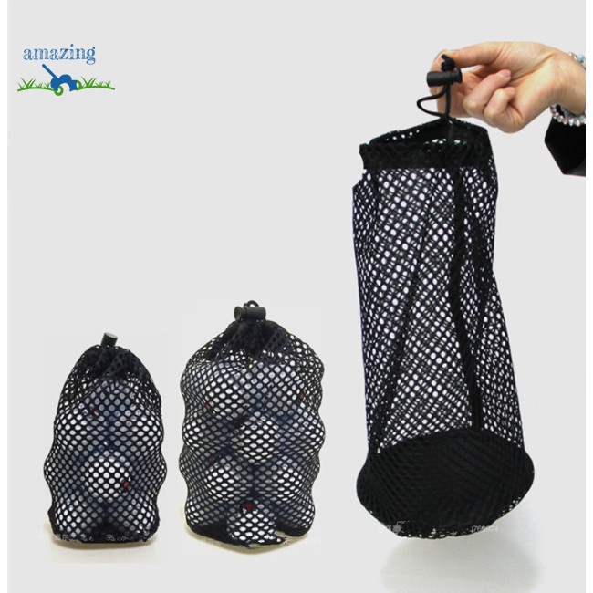 Túi Lưới Nylon Màu Đen Đựng Bóng Golf 16/32/56 Có Dây Rút Tiện Dụng