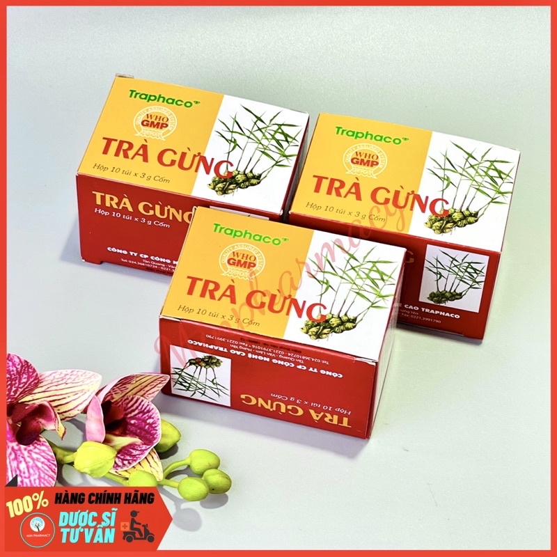 Trà gừng TRAPHACO Giảm đầy trướng bụng, không tiêu, Giảm nhiễm lạnh và cảm lạnh Hộp 10 túi - Minpharmacy