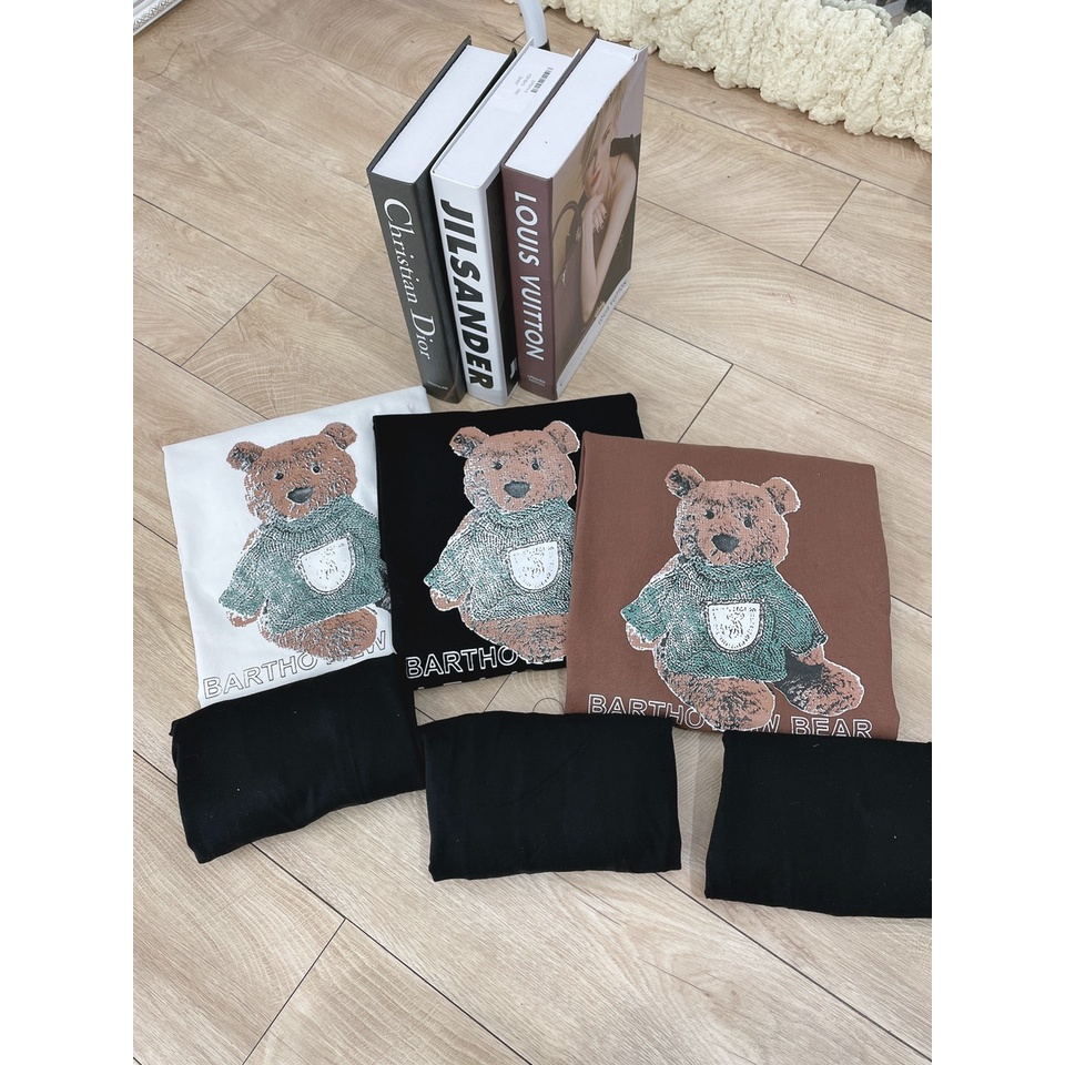 BỘ ĐÙI NỮ COTTON GẤU NÂU ÁO XANH