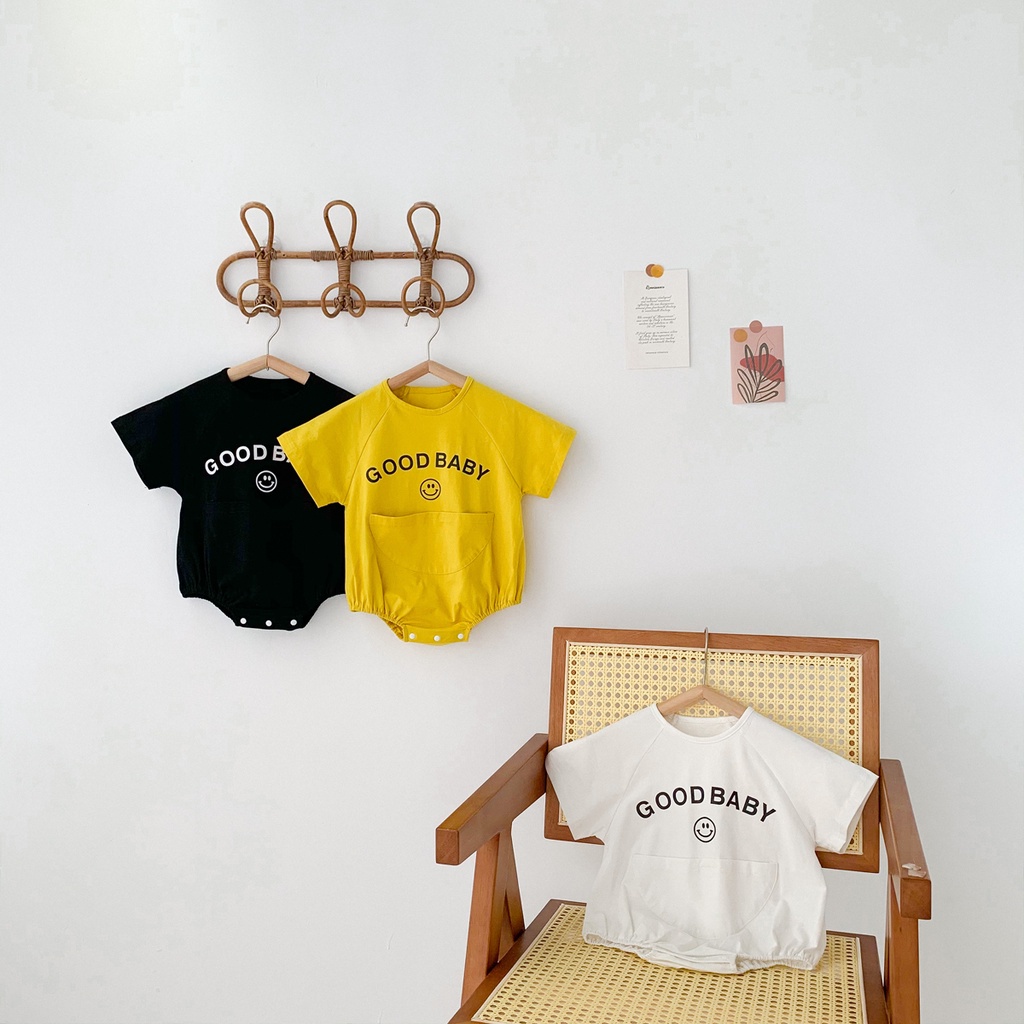 Bộ Áo Liền Quần Ngắn Tay Chất Liệu Cotton In Hình Mặt Cười Cho Trẻ Nhỏ Mới Sinh set bộ áo liền quần cho bé
