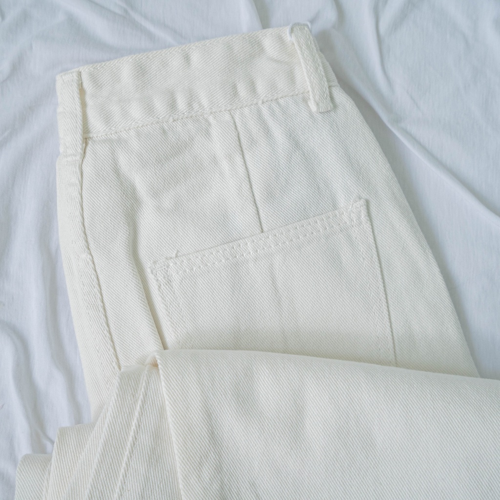 LEEVA - Quần jeans trắng ống suông dáng baggy phong cách cá tính Q016