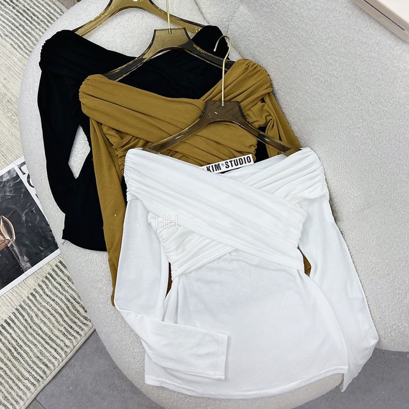 Áo Trễ Vai Đáp Chéo Ngực Dài Tay Chất Co Giãn AP037- Lolla_Fashion